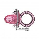 Эрекционное виброкольцо со щёточкой для клитора Sweet Vibration Ring - розовое