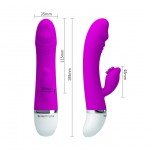 Вибратор с 30 режимами вибрации и стимулятором клитора-щёточкой Pretty Love David - фиолетовый - 18,8 см
