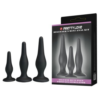 Набор из 3-х силиконовых анальных пробок для начинающих Pretty Love Mini Anal Kit - чёрные