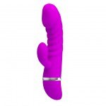 Вибратор с рёбрами и клиторальным отростком Pretty Love Tracy из супермягкого силикона - фиолетовый - 18,8 см