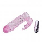 Ажурная насадка на пенис Ultimate Love Sleeve с клиторальным стимулятором и вибрацией - розовая - 13 см
