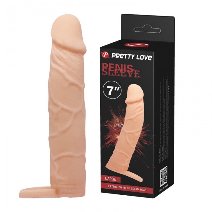 Удлиняющая насадка Pretty Love Large Penis Sleeve с подхватом мошонки - телесная - 18 см
