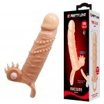 Удлиняющая насадка на пенис Penis Sleeve Connor с вибрацией, клиторальным стимулятором и с подхватом для мошонки - телесная - 15 см Удлиняющая насадка на пенис Penis Sleeve Connor с вибрацией, клиторальным стимулятором и с подхватом для мошонки - телесная - 15 см