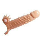 Удлиняющая насадка на пенис Penis Sleeve Connor с вибрацией, клиторальным стимулятором и с подхватом для мошонки - телесная - 15 см Удлиняющая насадка на пенис Penis Sleeve Connor с вибрацией, клиторальным стимулятором и с подхватом для мошонки - телесная - 15 см