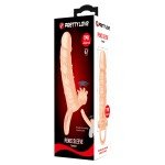 Удлиняющая насадка на пенис Penis Sleeve Connor с вибрацией, клиторальным стимулятором и с подхватом для мошонки - телесная - 15 см