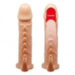 Удлиняющая насадка на пенис с рельефными шипами и клиторальным стимулятором Penis Sleeve Emmitt - телесная - 16 см