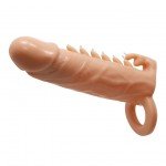 Удлиняющая насадка на пенис с рельефными шипами и клиторальным стимулятором Penis Sleeve Emmitt - телесная - 16 см