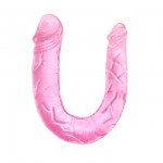 Двухголовый анально-вагинальный гибкий фаллоимитатор - розовый - 29,8 см
