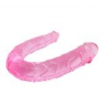 Двухголовый анально-вагинальный гибкий фаллоимитатор - розовый - 29,8 см