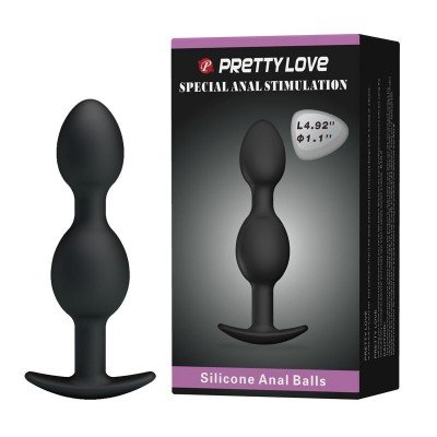 Анальная втулка Pretty Love Silicone Anal Balls со смещённым центором - черная - 12,5 см