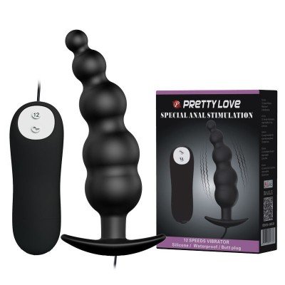 Анальный стимулятора Pretty Love Special Anal Stimulation с пультом управления - чёрный - 12 см