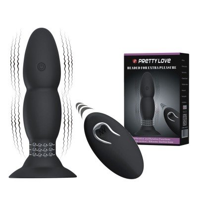 Анальная пробка Pretty Love Beaded for Extra Pleasure с вибрацией и ротацией - черная - 13,5 см