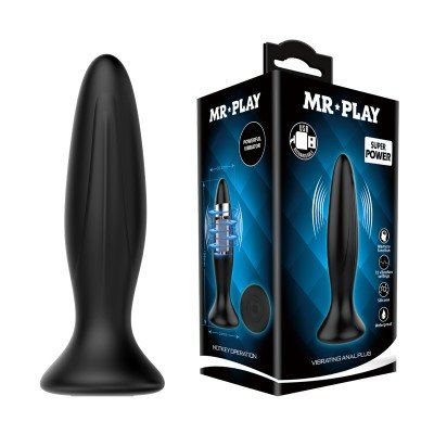 Перезаряжаемая силиконовая анальная вибропробка с мощной вибрацией Mr Play Super Power - чёрная - 12,8 см