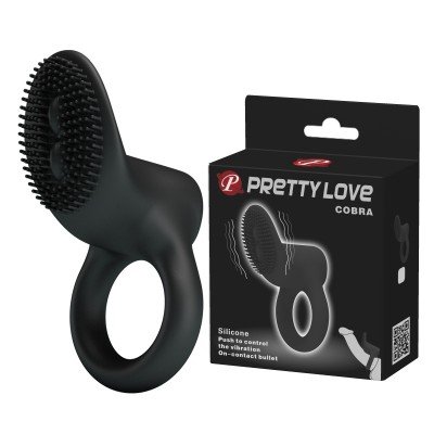 Эрекционное виброкольцо Pretty Love Cobra с подушкой для стимуляции клитора - чёрное