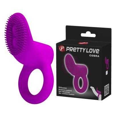 Эрекционное виброкольцо Pretty Love Cobra с подушкой для стимуляции клитора - фиолетовое