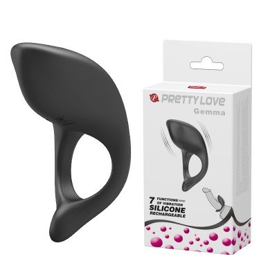 Эрекционное виброкольцо с клиторальным стимулятором Pretty Love Gemma - чёрное