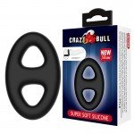 Эрекционное кольцо двойное Crazy Bull для пениса и мошонки из супермягкого силикона - чёрное Эрекционное кольцо двойное Crazy Bull для пениса и мошонки из супермягкого силикона - чёрное