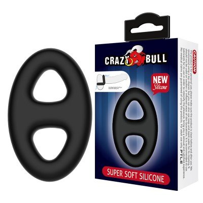 Эрекционное кольцо двойное Crazy Bull для пениса и мошонки из супермягкого силикона - чёрное