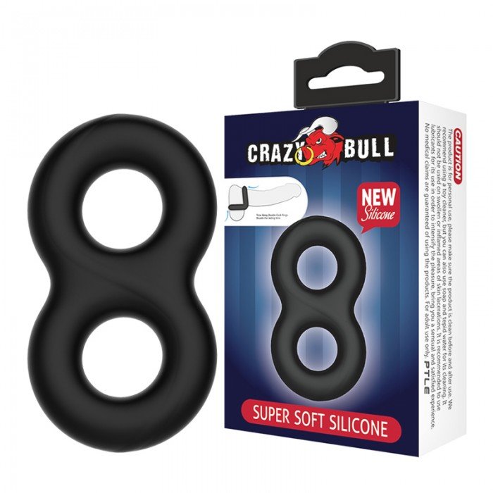 Эрекционное кольцо двойное Crazy Bull для пениса и мошонки из супермягкого силикона - чёрное Эрекционное кольцо двойное Crazy Bull для пениса и мошонки из супермягкого силикона - чёрное