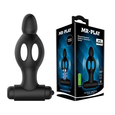 Силиконовая анальная пробка с вибрацией Mr.Play - чёрная - 12 см