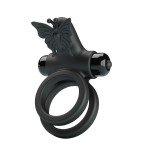 Двойное эрекционное виброкольцо Passionate Ring IX с клиторальной бабочкой - чёрное Двойное эрекционное виброкольцо Passionate Ring IX с клиторальной бабочкой - чёрное