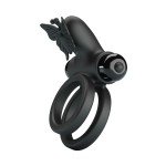 Двойное эрекционное виброкольцо Passionate Ring IX с клиторальной бабочкой - чёрное Двойное эрекционное виброкольцо Passionate Ring IX с клиторальной бабочкой - чёрное