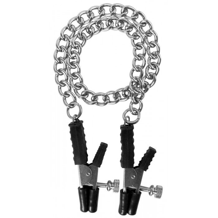 Металлические зажимы на соски Block Busters Nipple Clamps с соединительной цепочкой - серебристые Металлические зажимы на соски Block Busters Nipple Clamps с соединительной цепочкой - серебристые
