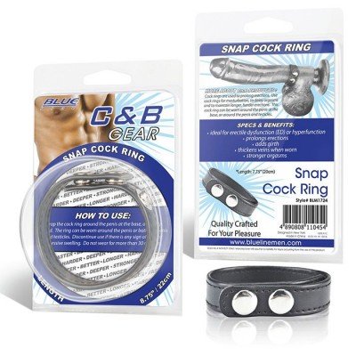 Кольцо на пенис из искусственной кожи на клепках SNAP COCK RING - 4-6 см - чёрное