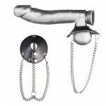 Утяжка для мошонки из искусственной кожи с цепочками PARACHUTE BALL STRETCHER - чёрная