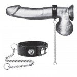 Кольцо на пенис из эко-кожи с поводком из металла Snap Cock Ring - чёрное Кольцо на пенис из эко-кожи с поводком из металла Snap Cock Ring - чёрное