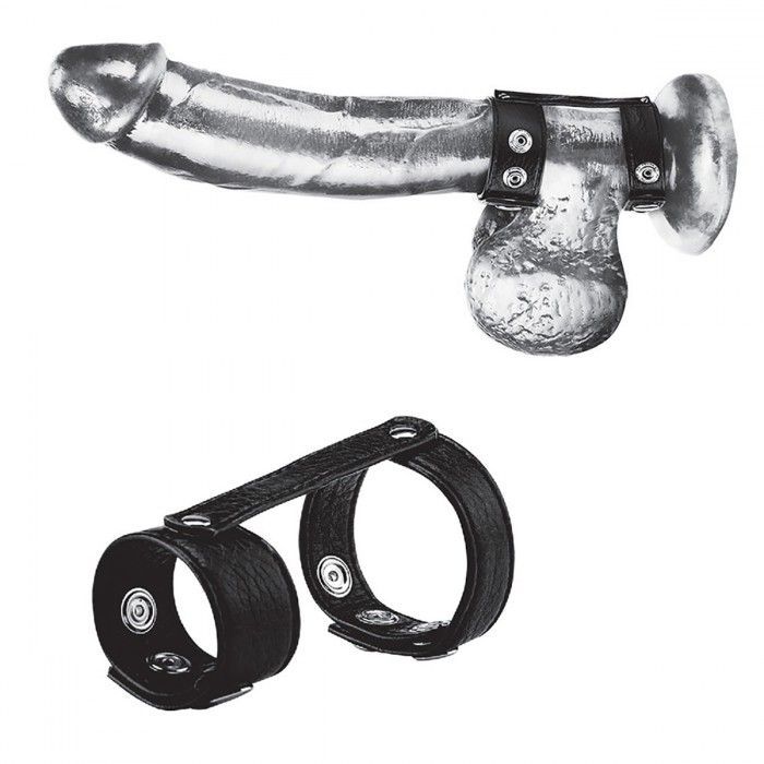 Двойное кольцо на пенис с металлическими клепками Duo Snap Cock And Ball Ring - чёрное
