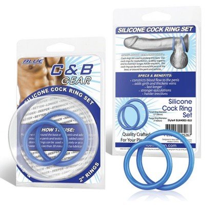 Набор из двух силиконовых колец разного диаметра Silicone Cock Ring Set - голубые