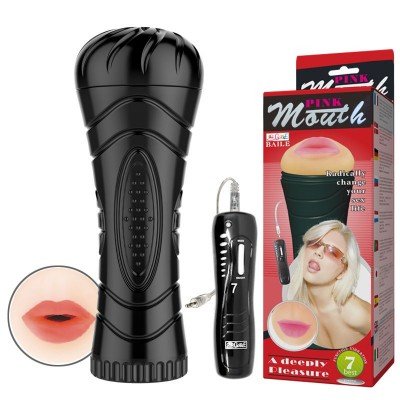 Мастурбатор ротик с вибро Pink Mouth Vibrating в тубе с 7 скоростями вибрации и выносным пультом - 24 см