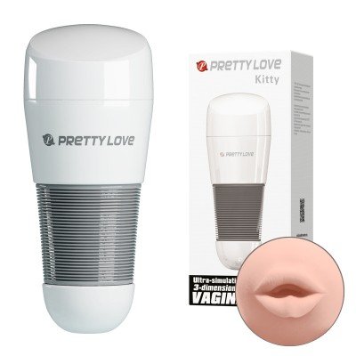 Мастурбатор-ротик в тубе Pretty Love Kitty из материла RealFeel Superskin в белой колбе - 20,5 см