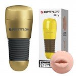 Мастурбатор-ротик в тубе Pretty Love Kitty из материла RealFeel Superskin в золотистой колбе