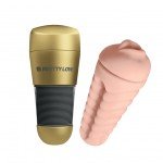 Мастурбатор-ротик в тубе Pretty Love Kitty из материла RealFeel Superskin в золотистой колбе