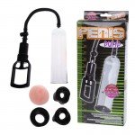 Вакуумная мужская помпа Penis Pump с 4-мя сменными насадками - прозрачная - 19 см