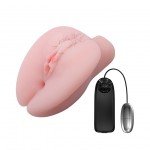 Мастурбатор вагина и анус с лобковыми волосами и вибрацией Realistic Feel - телесный - 17 см