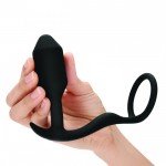 Утяжелённая анальная пробка с эрекционным кольцом b-Vibe Snug & Tug - чёрная - 9,5 см Утяжелённая анальная пробка с эрекционным кольцом b-Vibe Snug & Tug - чёрная - 9,5 см