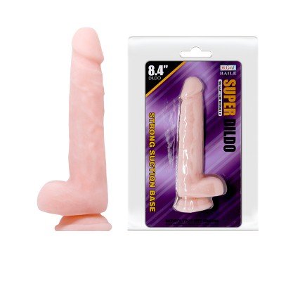 Реалистичный фаллоимитатор Super Dildo на присоске с мошонкой - телесный - 21,5 см