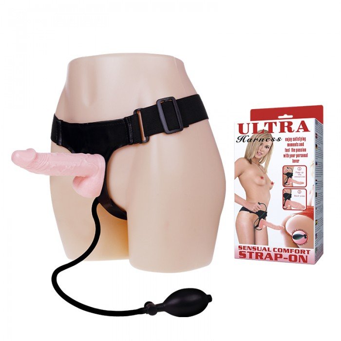 Женский надувной страпон Ultra Harness Sensual Comfort на широких трусиках - 16,5 см