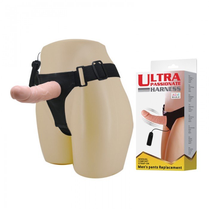 Полый страпон на трусиках с вибрацией Ultra Passionate Harness - телесный - 15 см Полый страпон на трусиках с вибрацией Ultra Passionate Harness - телесный - 15 см