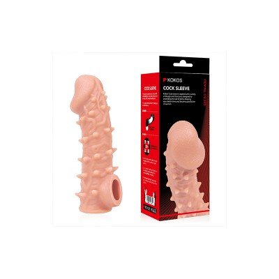 Насадка на фаллос с пупырышками и отверстием для мошонки Cock Sleeve 005 - размер M - 15,6 см
