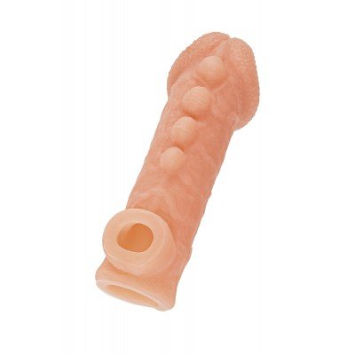 Насадка на фаллос с бугорками и отверстием для мошонки Cock Sleeve 008 - размер М - 15,6 см