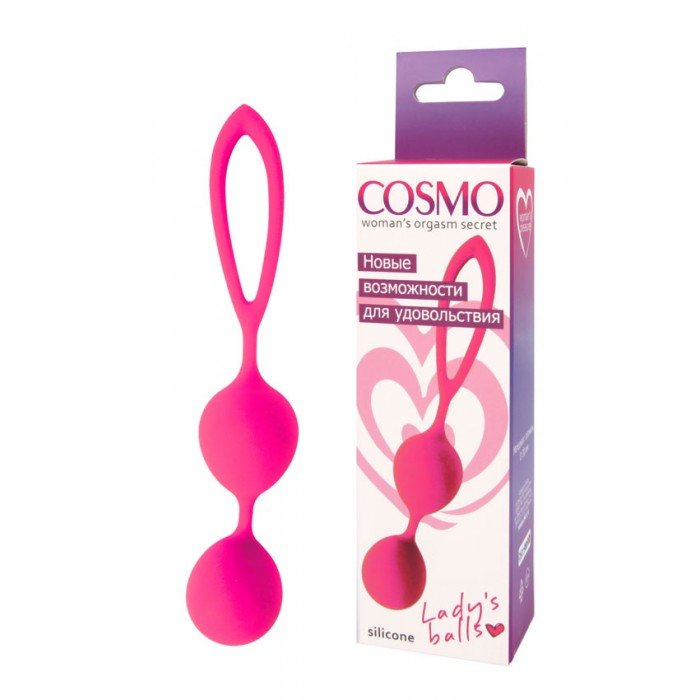 Вагинальные шарики двойные со смещённым центром тяжести Cosmo с петелькой - розовые
