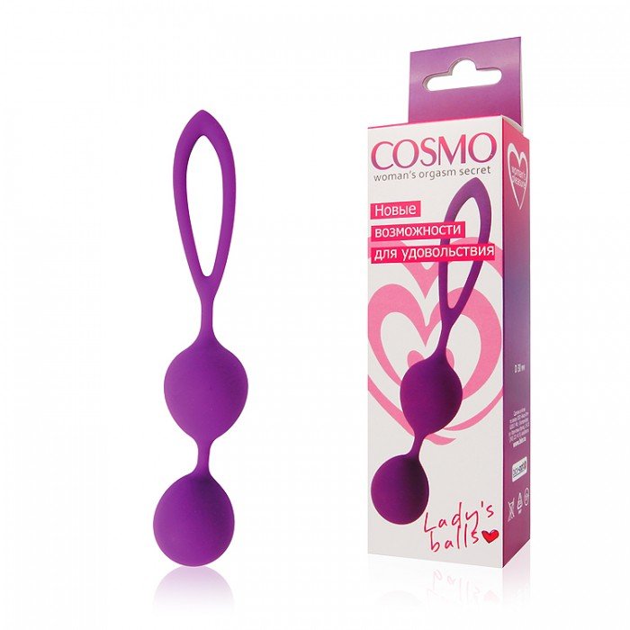Вагинальные шарики двойные со смещённым центром тяжести Cosmo с петелькой - фиолетовые