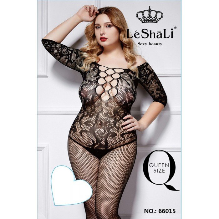 Кэтсьюит-сеточка с плетением на груди и доступом LeShali Queen Size - чёрный Кэтсьюит-сеточка с плетением на груди и доступом LeShali Queen Size - чёрный
