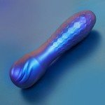 Компактный перезаряжаемый вибратор DAISY с рельефной поверхностью и шаровидной головкой - пурпурно-синий - 14 см