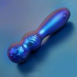 Компактный перезаряжаемый вибратор DAISY с рельефной поверхностью и шаровидной головкой - пурпурно-синий - 14 см
