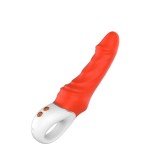 Перезаряжаемый силиконовый вибратор с рельефом на стволе Real Pleasure - оранжевый - 23,1 см Перезаряжаемый силиконовый вибратор с рельефом на стволе Real Pleasure - оранжевый - 23,1 см